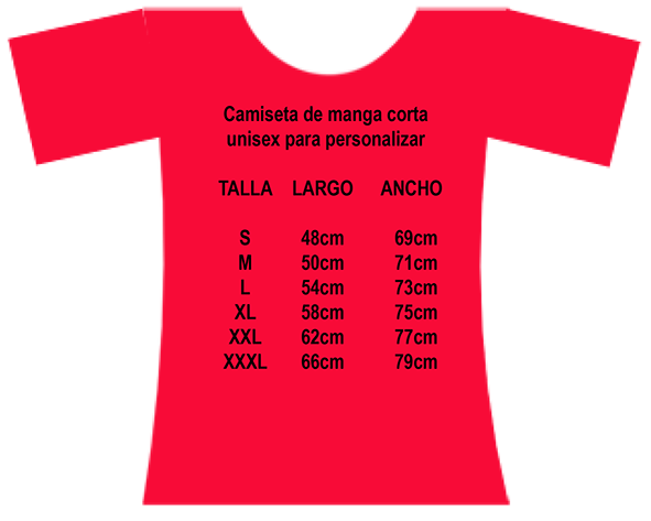tallas de camiseta de manga corta para personalizar