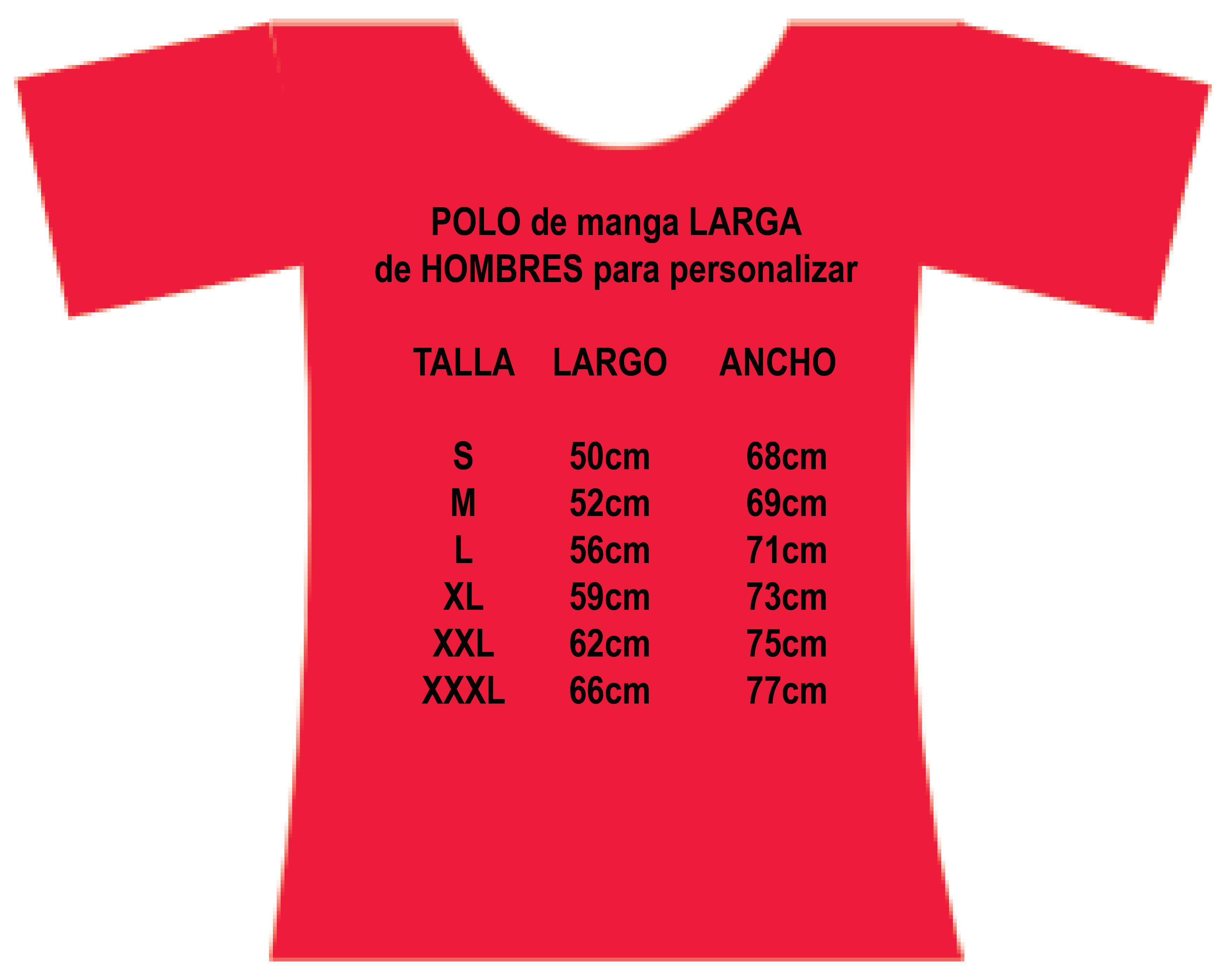 tallas de polos de manga larga para personalizar para hombre