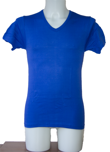 Camiseta azul de cuello en V de manga corta