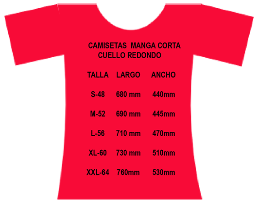 tallas de camiseta de manga corta para personalizar